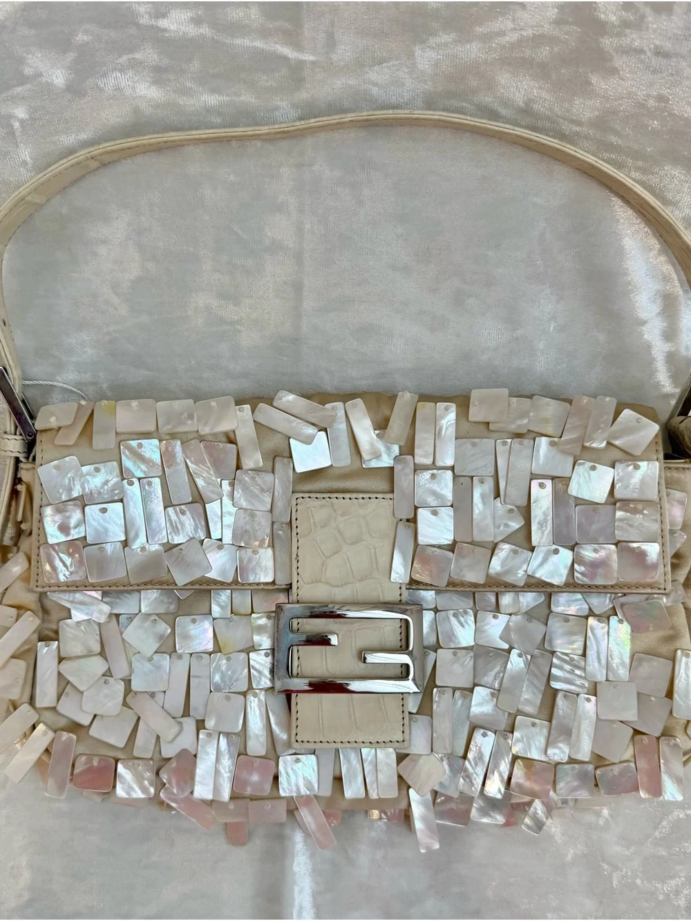 Fendi Baguette Mother-of-Pearl Vintage Glitter Shoulder Bag - Picture 2 of 15